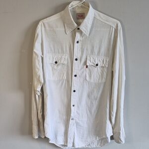 1990s Levi's White Men's Long-Sleeve Casual Button-Down Shirt